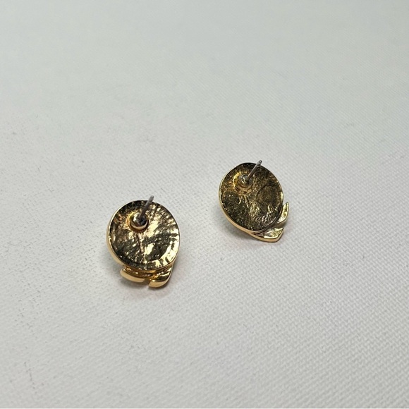 Vintage Gold Tone Faux Domed Pearl Stud Earrings - Picture 6 of 9